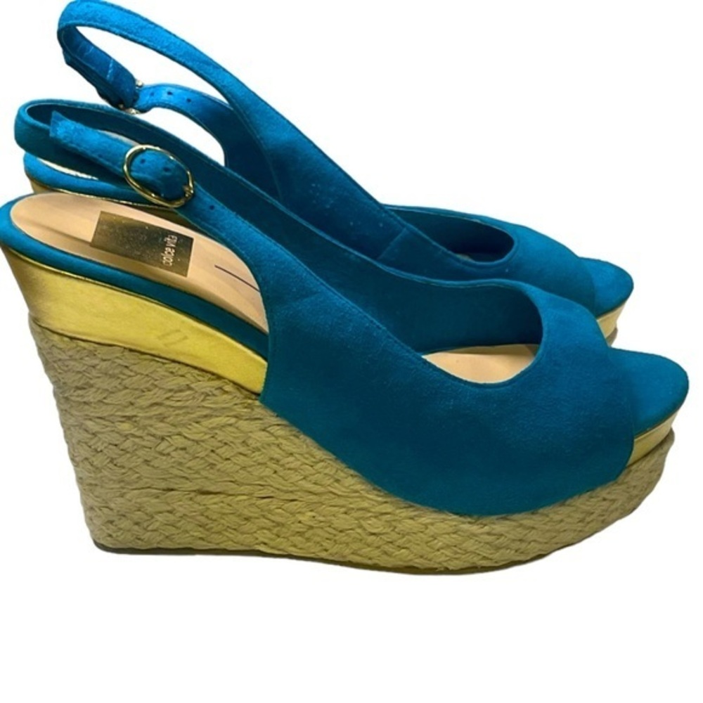 Dolce Vita Turquoise Blue Suede Espadrille Slingback 4.5 in wedge heel sandal